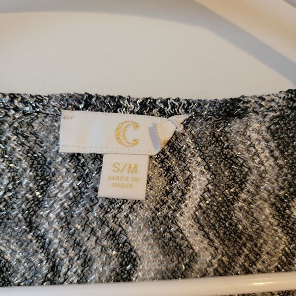 Charming Charlie Cardigan Open Zig Zag Black Gray Metallic Waterfall - Picture 4 of 4